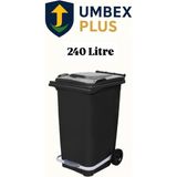 Plastik Metal Pedallı Çöp Konteyneri 240 Litre Konteyner - Isıya Dayanıklı Malzeme - - Siyah
