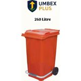 Plastik Metal Pedallı Çöp Konteyneri 240 Litre Konteyner - Isıya Dayanıklı Malzeme - - Turuncu