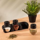 Plastik Standlı Baharatlık Takımı, Şeffaf Cam Gövde, Siyah Kapak, 210 ML, 3'lü Set, Tuz ve Baharat Saklama