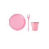 Plastik Tabak Bardak Çatal Set 25 Kişilik Pembe