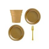 Plastik Tabak Bardak Çatal Seti Gold 25'Li