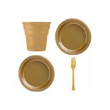 Plastik Tabak Bardak Çatal Seti - Lüx Plastik 25 Kişilik Doğum Günü Set - Gold