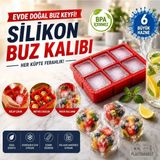 Plastmarket 6 Bölmeli Büyük Boy Silikon Buz Kalıbı - Büyük Boy Kare Buzluk - Kokteyl Buz Kalıbı - Et Suyu Saklam - Kırmızı
