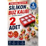 PLASTMARKET 6 Bölmeli Büyük Boy Silikon Buz Kalıbı - Büyük Boy Kare Buzluk - Kokteyl Buz Kalıbı - Et Suyu Saklama Kalıbı