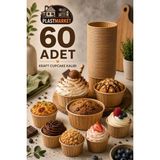 Plastmarket 60 Adet Kraft Cupcake Kalıbı - Muffin Kek Kapsülü - Yağ Geçirmez Doğal Kağıt - Fırın ve Airfryer Uyu