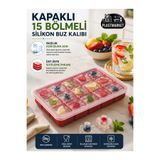 PLASTMARKET Kapaklı 15 Bölmeli Silikon Buz Kalıbı | Büyük Boy Silikon Buz Kalıbı | Kokteyl Sunum Buz Kalıbı | Et Suyu Saklama Kabı