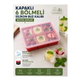 PLASTMARKET Kapaklı 6 Bölmeli Silikon Buz Kalıbı | Büyük Boy Kare Buz Kalıbı | Büyük Küp Buzlar