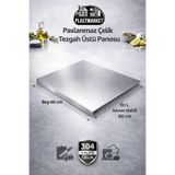 PLASTMARKET Paslanmaz Çelik Hamur Açma Tahtası - Tezgah Üstü Kesim Panosu - 60x60 cm