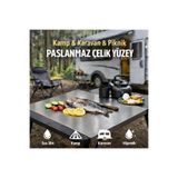 PLASTMARKET Paslanmaz Çelik Karavan ve Kamp Mutfak Tezgahı, Taşınabilir Masa Üstü Çelik Yüzey Koruyucu, 80x50 cm