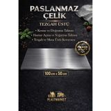 PLASTMARKET Paslanmaz Çelik Tezgah Üstü Kesme Tahtası - Hamur Açma Tahtası, Tezgah Üstü Koruyucu, 100x50 cm