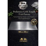 Plastmarket Paslanmaz Çelik Tezgah Üstü Kesme Tahtası, Hamur Yoğurma Tahtası, Tezgah Üstü Koruyucu, 100X50 cm - 1 Adet