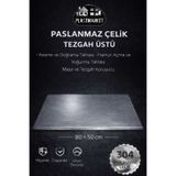 Plastmarket Paslanmaz Çelik Tezgah Üstü Kesme Tahtası, Hamur Yoğurma Tahtası, Tezgah Üstü Koruyucu, 80X50 cm