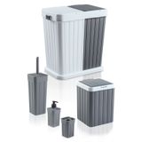 plastyol 5'li Twins Çeyiz Seti Antrasit & Beyaz-2'li Kirli Çamaşır Sepeti Ve 4'lü Banyo Seti-bas Aç Kapaklı