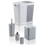 plastyol 5'li Twins Çeyiz Seti Gri & Beyaz - 2'li Kirli Çamaşır Sepeti Ve 4'lü Banyo Seti - Bas Aç Kapaklı