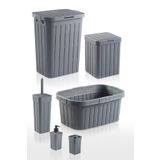 plastyol 6'lı Çeyiz Seti - Kirli Çamaşır Sepeti, Sele Ve 4'lü Banyo Seti - Antrasit