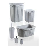 plastyol 6'lı Çeyiz Seti - Kirli Çamaşır Sepeti, Sele Ve 4'lü Banyo Seti - Gri