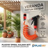 Plasyay Spiral Balkon Araç Yıkama Bahçe Sulama Hortumu ve Musluk Adaptörlü Turuncu 2 Metre