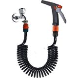 PLASYAY Spiral Yıkama Hortumu Kelepçe Adaptörlü Ve Yeni Fiskiye Başlıklı Siyah Inci 5 Metre Set