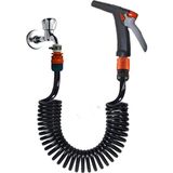 Plasyay Spiral Yıkama Sulama Hortumu Kelepçe Adaptörlü ve Yeni Fiskiye Başlıklı Siyah Inci Set - Kelepçe Adaptörlü Siyah İnci 2.5 Metre