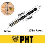 Platin Hırdavat Ahşap Matkap Ucu, Ağaç Matkap Ucu, Sivri Matkap Ucu ( 10 Adet ) - 6x90MM