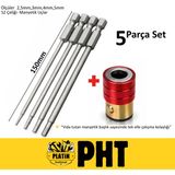 Platin Hırdavat Pht Uzun Bits Allen Uç Seti + Manyetik Adaptör 2,5mm,3mm,4mm,5mm Boy 150MM ( 5 Parça Set )