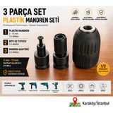 Platin Hırdavat Plastik Mandren 2-13mm + Bits Uç Tutucu + Mandren Adaptörü 1/2 Arkalı 3 Parça Set PLT28000100