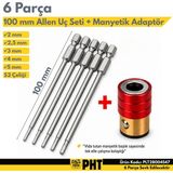 Platin Hırdavat Uzun Bits Allen Uç Seti + Manyetik Adaptör 100 mm - 6 PARÇA
