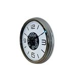 Platin Krom Modern 60 Cm Çarklı Duvar Saati Gümüş