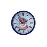 Platin Lacivert Çiçek Desenli 36 Cm Duvar Saati