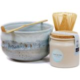 Platin Matcha Çay Seti, Organik Japon Seremonisi Tozu, Uji’den Elle Toplanmış Matcha, El Yapımı Kase, Bambu Süpürge ve Kaşık - Mavi