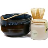 Platin Matcha Çay Seti, Organik Japon Seremonisi Tozu, Uji’den Elle Toplanmış Matcha, El Yapımı Kase, Bambu Süpürge ve Kaşık - Siyah