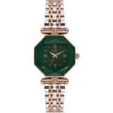 Platin Pierre HDS-PL-1203LA-E10 Kesme Cam Kadın Kol Saati - Gümüş - Rose Gold - Yeşil