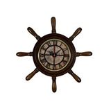 Platin Retro Pusula Tasarımlı Marin Kavelalı Dümen Duvar Saati Ceviz