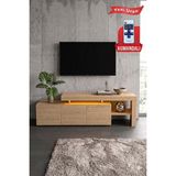 PlatinReyon Luma LED Işıklı Tv Ünitesi 160 cm - Modern Tv Sehpası - Meşe
