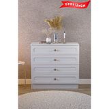 PlatinReyon MDF Kapaklı Bohem Şifonyer 4 Çekmeceli Beyaz Modern Tasarım 89x44x84 cm