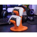 Plato 3D Ikili Oyun Kolu ve Kulaklık Standı Ps5 Ps4 Xbox Uyumlu Masaüstü Controller Stand - Turuncu