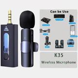 platon pl-2703 k35 wireless kablosuz jaklı tak çalıştır aux girişli kablosuz şarjlı mini taşınabilir yaka mikrofonu geniş kullanım alanı - Siyah