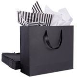Plauthus Şerit Saplı 12 Paket Siyah Hediye Çantaları, Mendil Kağıdı ile Büyük Hediye Çantaları, Alışveriş, Küçük İşletmeler, Gelin Partisi, Düğün, Noel ve Tatil için Siyah Kraft Kağıt Hediye Çantaları (12,5 inç x 4,5 inç x 11 inç)
