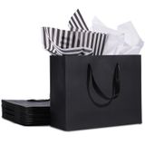 Plauthus Şerit Saplı 12 Paket Siyah Hediye Çantaları, Mendil Kağıdı ile Orta Boy Hediye Çantaları, Alışveriş, Küçük İşletmeler, Gelin Partisi, Düğün, Noel ve Tatil için Siyah Kağıt Torbalar (10,6 inç x 3,1 inç x 8,3 inç)