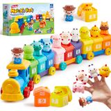 Play-Act Yeni yürümeye başlayan çocuklar için öğrenme oyuncağı, sayma, eşleştirme ve sıralama Montessori 9 çiftlik hayvanı dahil, çiftlik treni, erkek ve kız bebekler için doğum günü hediyesi