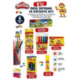 Play Doh 6'lı Okul Boyama ve Kırtasiye Seti - 12'li Kuru, Sulu, Pastel Boya, Keçeli Kalem, Yapıştırıcı ve Oyun Hamuru