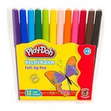 Play-Doh Keçeli Kalem 12 Renk 2 mm Dayanıklı Uç Kokusuz Su Bazlı Mürekkep Şeffaf Kapaklı