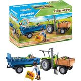 Playmobil Country 71249 Römorklu Traktör, Taşıma Kutuları Dahil, Organik Çiftlik Için Yeşil Traktör, 4 Yaşından Büyük Çocuklar Için Sürdürülebilir Oyuncak - tek