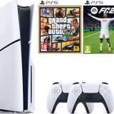 PlayStation 5 1 TB Slim CD Edition Oyun Konsolu + 2. PS5 Kol + PS5 GTA 5 + PS5 FİFA 25 Oyunu