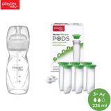Playtex Baby™ Yenidoğan Biberon & Liners® Seti , Anti-Kolik, Orta AKIŞ,236ML 3+Ay (1 Adet Biberon + 5 Adet Liners) ve Silikon Pods® Anne Sütü Saklama Kapları (236ML, 6'lı Paket, 2 Adet Pompa Adaptörü) - Şeffaf