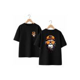 playwear Turuncu Şapka Maymun Sırt Ve Ön Gögüs Baskılı %100 Pamuk Oversize Bol Regular Fit Bisiklet Yaka T-shirt