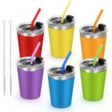 Pleasthome 6pack Çocuklar için Dökülmeye Dayanıklı Bardaklar, 12oz Pipet ve Kapaklı Çocuk Bardakları Renkli Silikon Kılıflar Soğuk ve Sıcak İçecekler için Dökülmeye Dayanıklı, Kırılmaz Paslanmaz Çelik