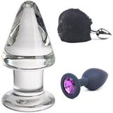 PleasureBox Seks Oyuncağı 9 cm + Kabarık Tavşan Kuyruğu Anal Tıkaç Siyah + Anal Tıkaç Elmas Taşlı Küçük
