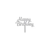 Pleksivent Happy Birthday Gümüş Ayna Pleksi Pasta Süsü