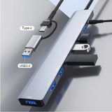 Plentiful 7 In 1 USB 5 gbps ve Type-C To USB A + Type-C USB 3.0 Çevirici Adaptör Çok Portlu Çoklayıcı USB Hub - Gri